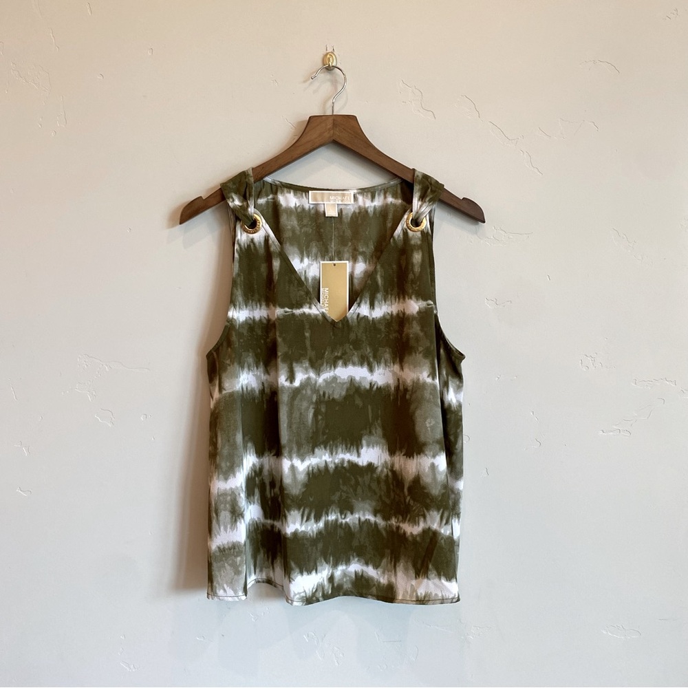 MICHAEL KORS Dip Dye Safari Green Sleeveless Blouse